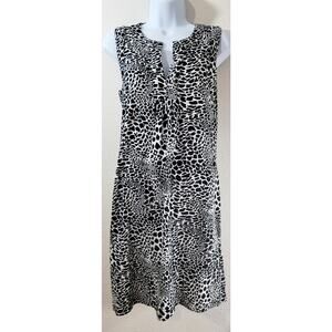 Jones New York Black White Animal Print Mini Dress Small Lightweight Pleated